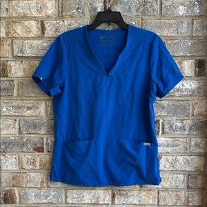 Figs Blue Fitted Short Sleeve  scrub top
